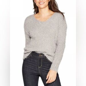 KNOX ROSE Women’s Pink Fuzzy Knit Sweater V-Neck Pullover Dusty Pink M